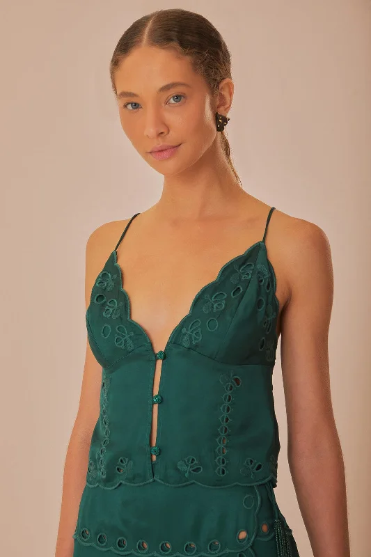 Green Richelieu Sleeveless Blouse