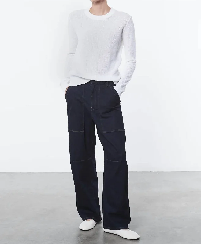 Linen Open Knit Crewneck In White