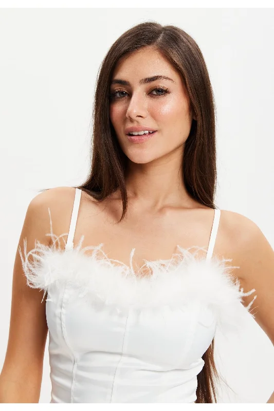 Liquorish Ostrich Feather Detail Bandeau Top