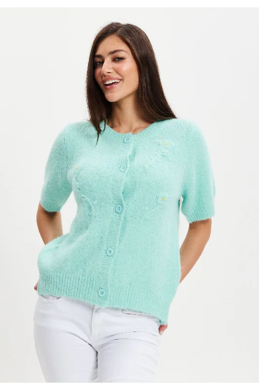 liquorish-turquoise-knitted-floral-short-sleeve-cardigan