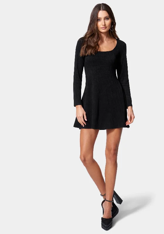 Long Sleeve Square Neck Rib Dress