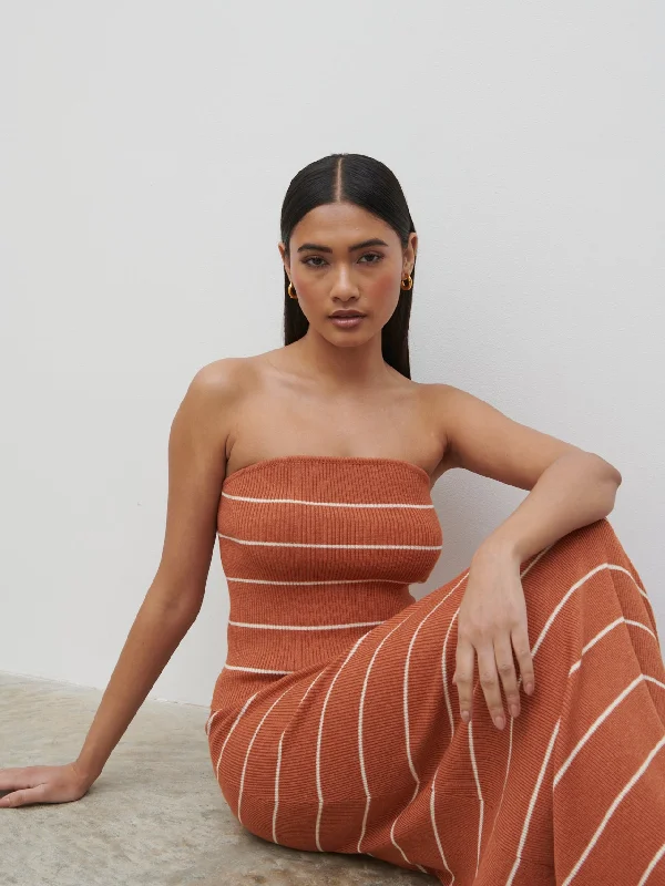 Louisa Stripe Bandeau Knit Top - Terracotta and Cream