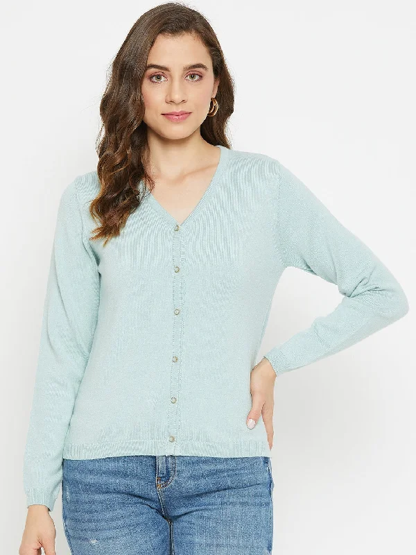 Madame Women Solid Mint Cardigans