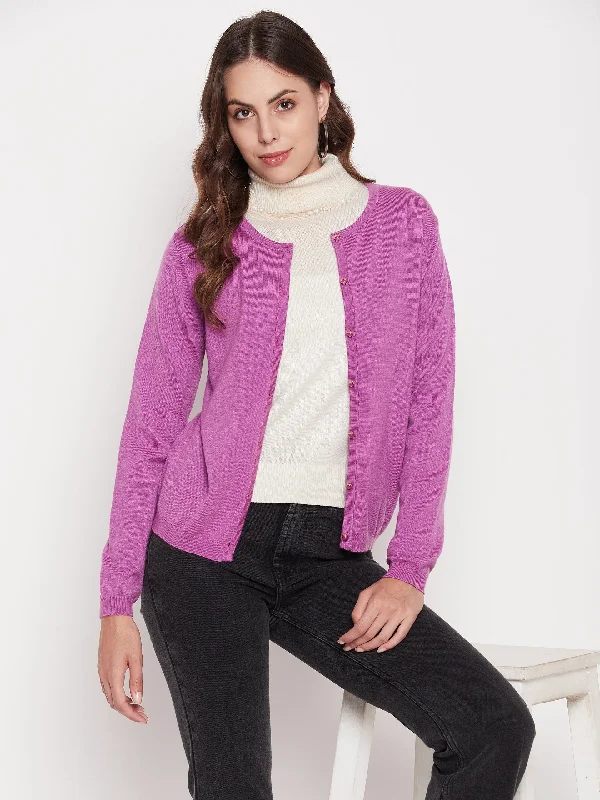 Madame Women Solid Mauve Cardigans