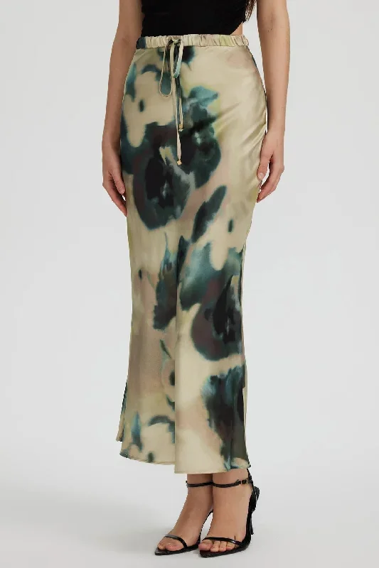 Tie Dye High Waist Drawstring Maxi Skirt