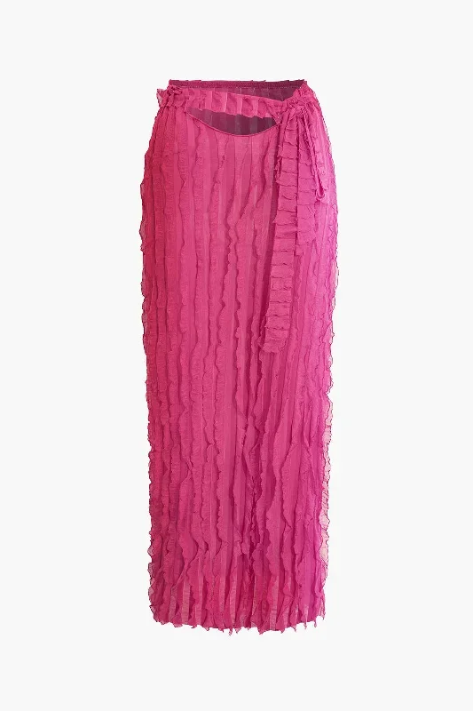 Ruffled Tie Waist Maxi Skirt