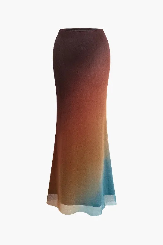 Ombre Mesh Maxi Skirt