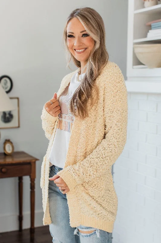 Movie Date Popcorn Knit Cardigan- Pale Yellow