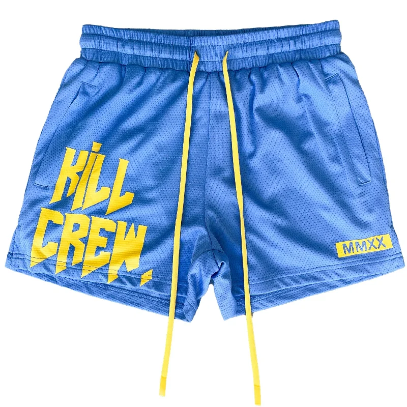 MUAY THAI SHORTS (MID THIGH CUT) - BLUE / YELLOW