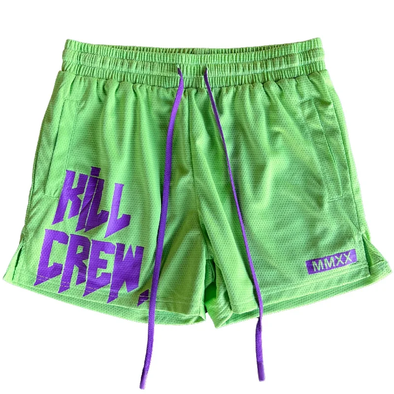 MUAY THAI SHORTS (MID THIGH CUT) - GREEN / PURPLE