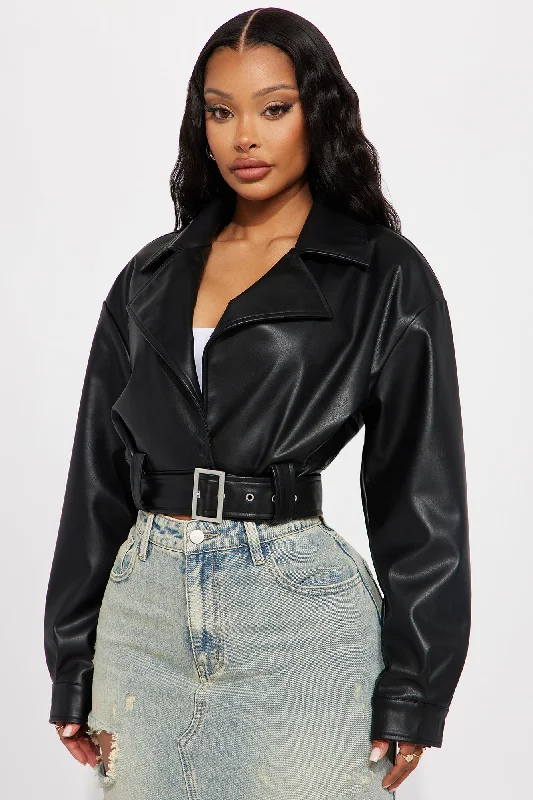 My Best Behavior Faux Leather Cropped Jacket - Black