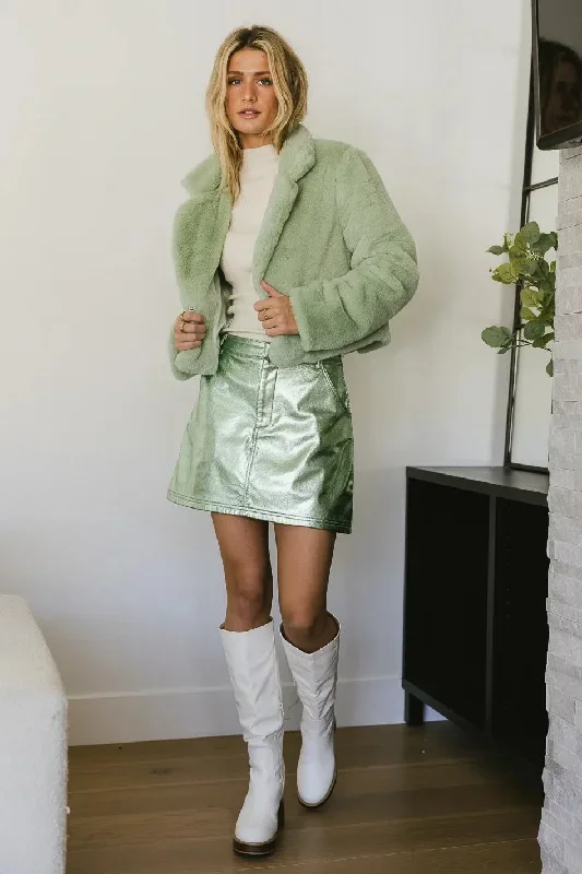 Natalie Metallic Mini Skirt in Green - FINAL SALE