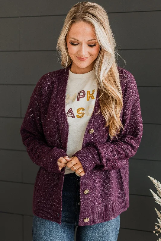 Never Change Knit Button Cardigan- Dark Plum