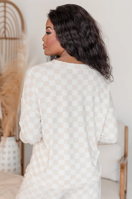 no-problem-beige-checkered-lounge-top