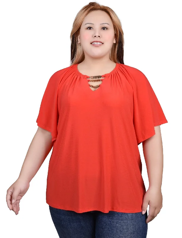 Raglan Sleeve Top With Chain Details - Plus