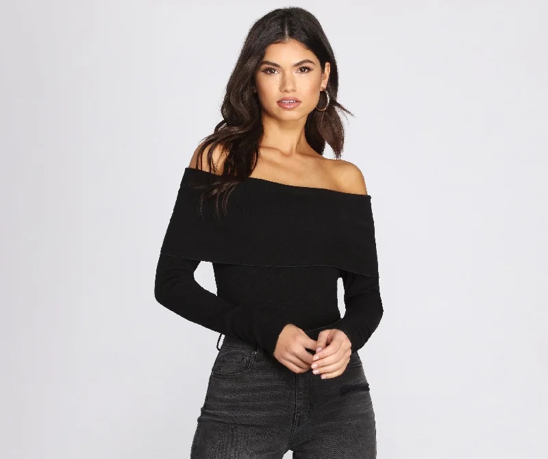 Off The Shoulder Fitted Knit Bodysuit