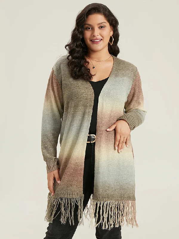 ombre-fringe-trim-open-front-cardigan