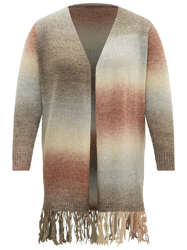 ombre-fringe-trim-open-front-cardigan