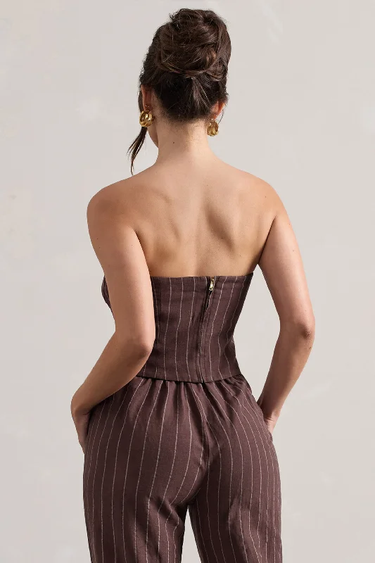 on-time-chocolate-brown-pinstripe-tailored-bandeau-top-cl132231067