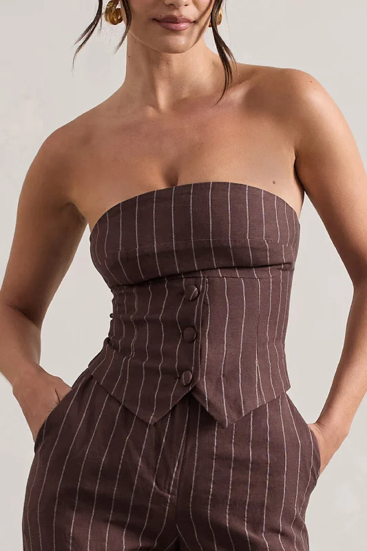 on-time-chocolate-brown-pinstripe-tailored-bandeau-top-cl132231067