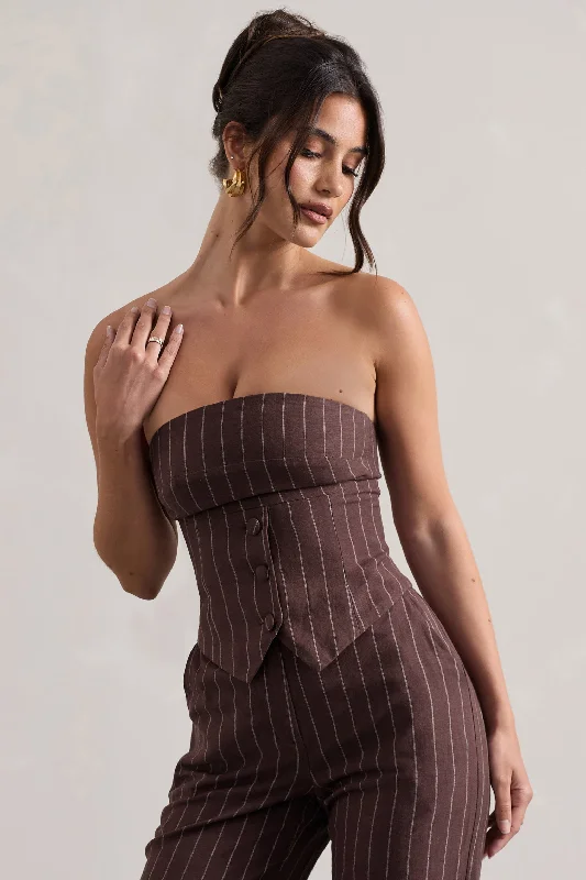 on-time-chocolate-brown-pinstripe-tailored-bandeau-top-cl132231067