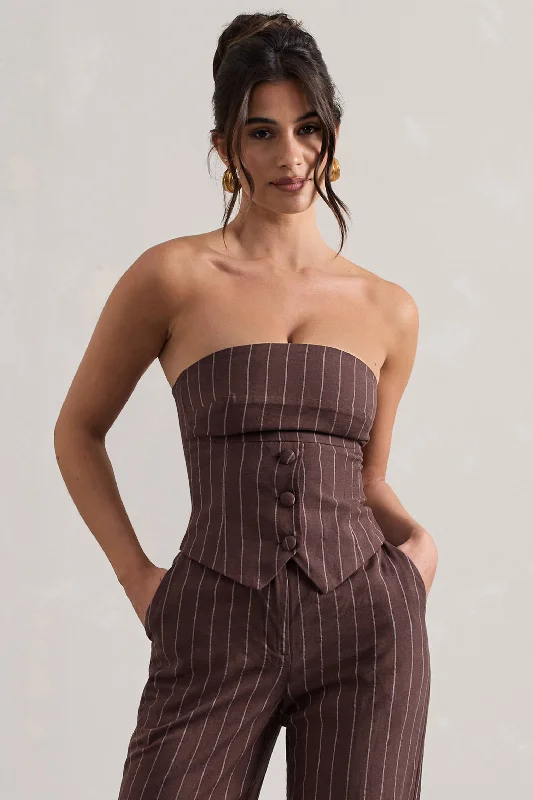 on-time-chocolate-brown-pinstripe-tailored-bandeau-top-cl132231067