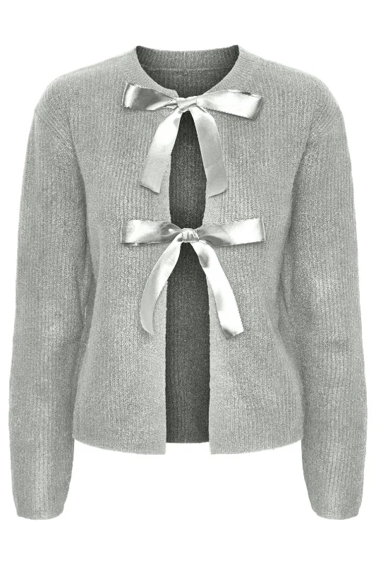 Pieces - Pcrilly Ls Reversible Bow Knit - 4674407 Light Grey Melange Dtm Woven Bow