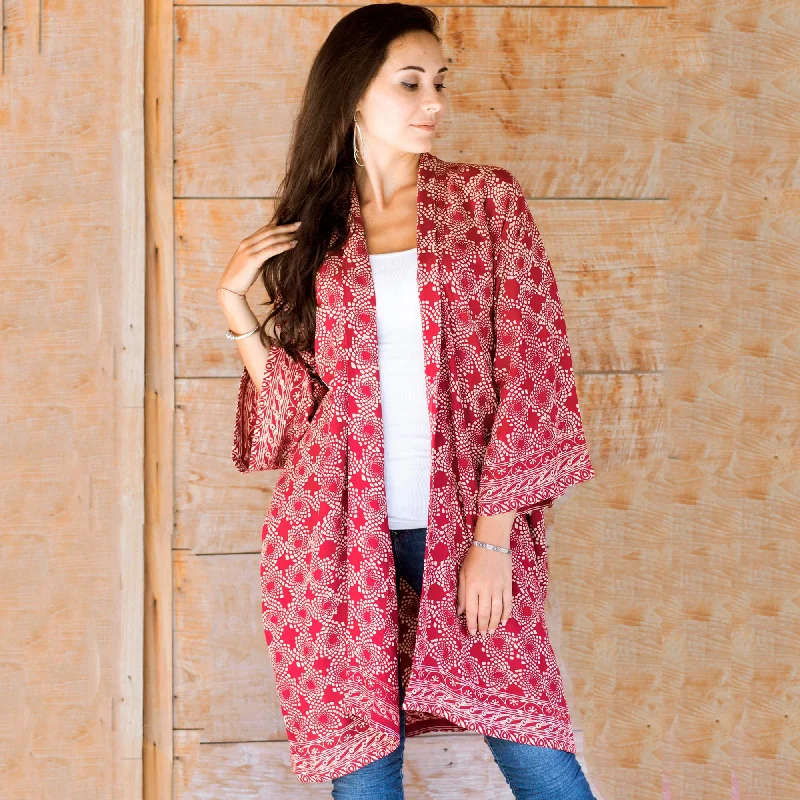 Ruby Red Nebula Balinese Batik Rayon Kimono Jacket