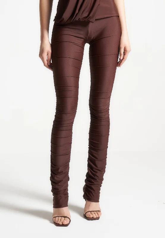 Ruched Fit and Flare Leggings - Brown