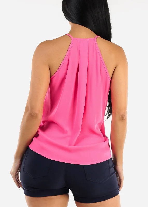 sleeveless-surplice-chiffon-cami-top-dark-neon-pink-t13458hotpink