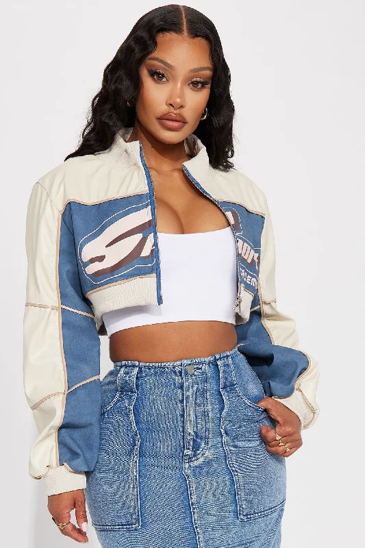 Sporty Spice Faux Leather Cropped Jacket - Taupe/combo