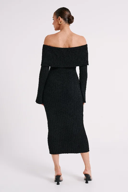 stefania-off-shoulder-knit-dress-black