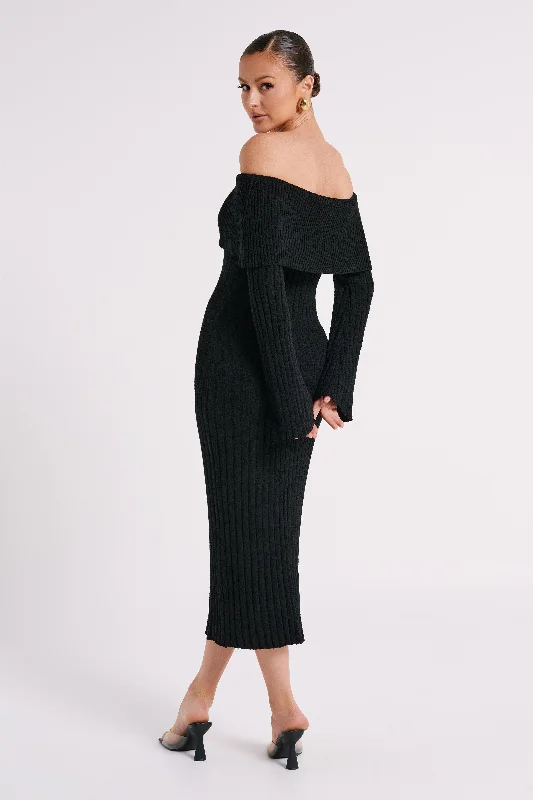 stefania-off-shoulder-knit-dress-black