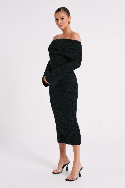 stefania-off-shoulder-knit-dress-black