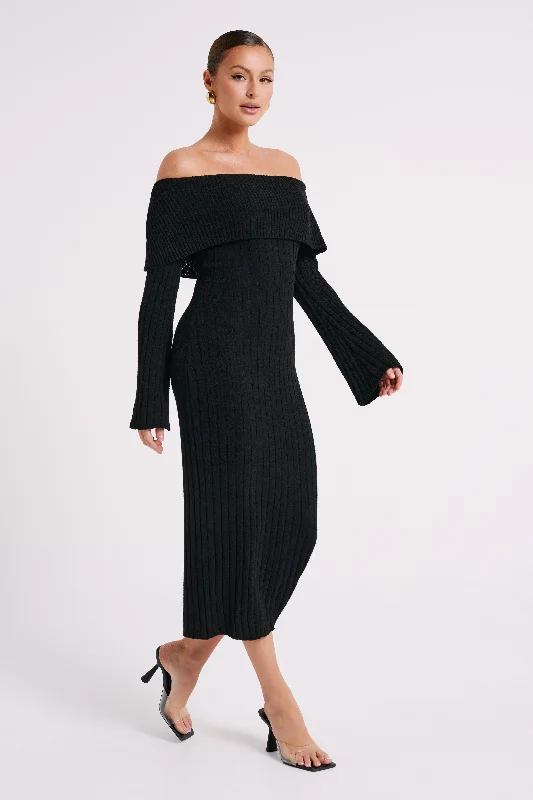 stefania-off-shoulder-knit-dress-black