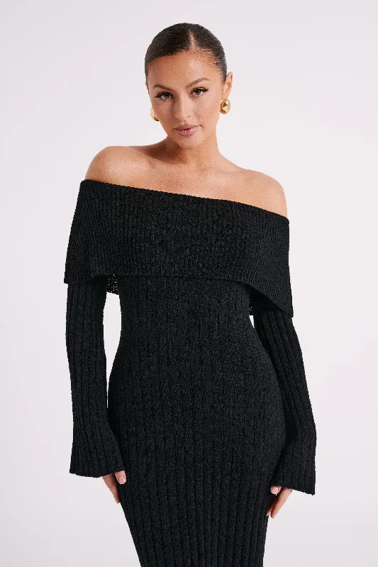 stefania-off-shoulder-knit-dress-black