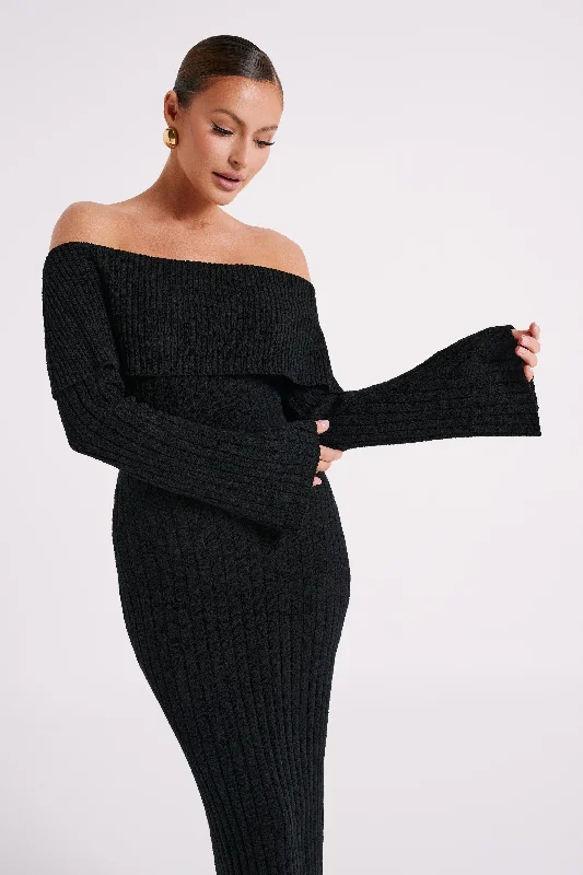 stefania-off-shoulder-knit-dress-black