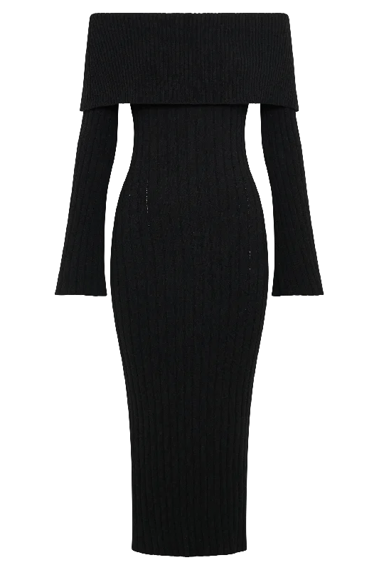 stefania-off-shoulder-knit-dress-black