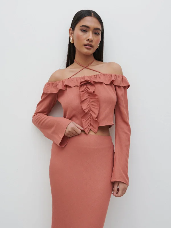 tiffany-bardot-ruffle-top-terracotta