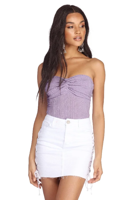 Twist Front Ribbed Knit Bodysuit