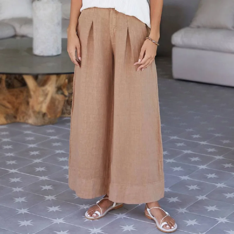 Italian Linen Pleated Button Front Palazzo Pant