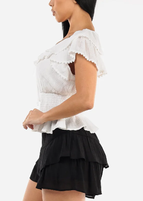 white-short-sleeve-ruffled-top-w-shirred-waist-t1714wht