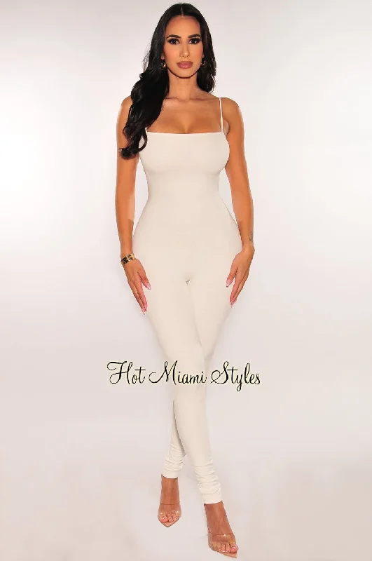 White Spaghetti Straps Cut Out Back Jumpsuit