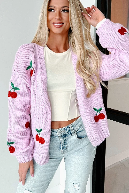 With A Cherry On Top Cherry Embroidered Sweater Cardigan (Blush)