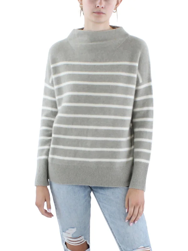 Womens Cashmere Striped Funnel-Neck Sweater