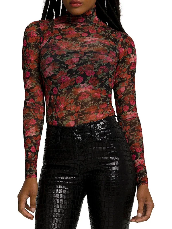 Womens Floral Print Mesh Bodysuit