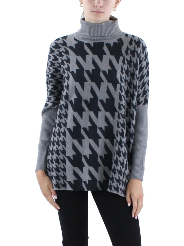 Womens Houndstooth Poncho Sweater