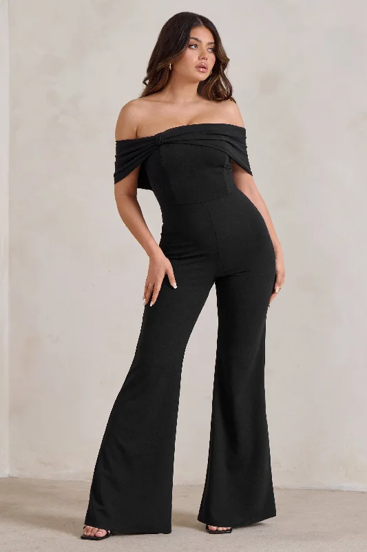 Zoey | Black Bardot Bow Detail Jumpsuit